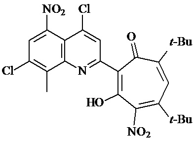 5,7-Ди(трет-бутил)-2-(4,7-дихлор-8-метил-5-нитрохинолин-2-ил)-4-нитро-1,3-трополон, обладающий цитотоксической активностью