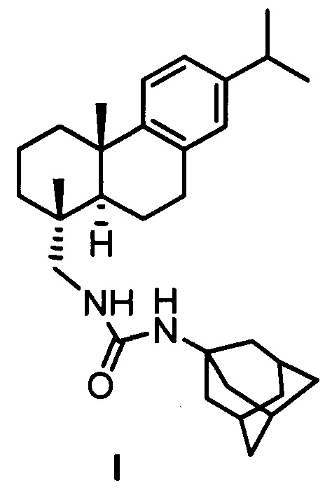 1-Адамантил-3-(((1R,4aS,10aR)-7-изопропил-1,4а-диметил-1,2,3,4,4а,9,10,10а-октагидрофенантрен-1-ил)метил)мочевина, проявляющая ингибирующее действие в отношении фермента тирозил-ДНК-фосфодиэстеразы 1 человека и увеличивающая активность темозоломида в отношении клеток глиобластомы