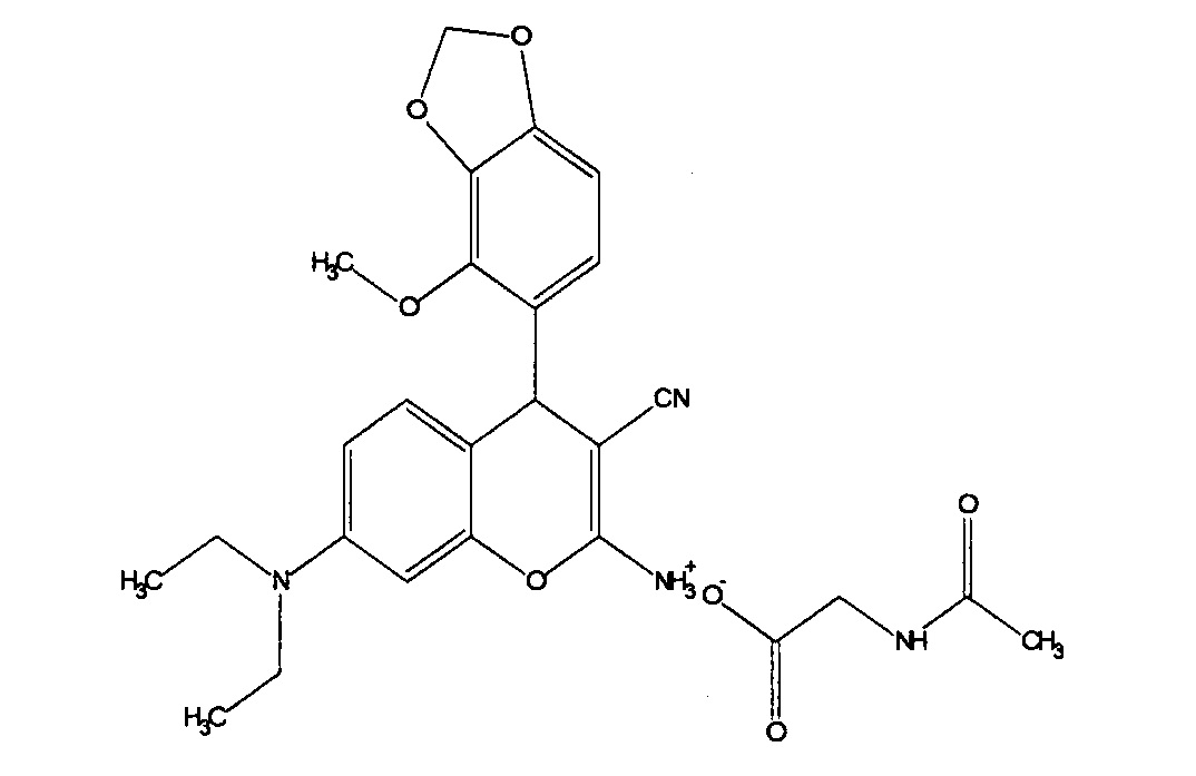 2-Аминия-7-(диэтиламино)-4-(4-метоксибензо[d][1,3]диоксол-5-ил)-4Н-хромен-3-карбонитрила N-ацетиламиноэтаноат, проявляющий противоопухолевую активность