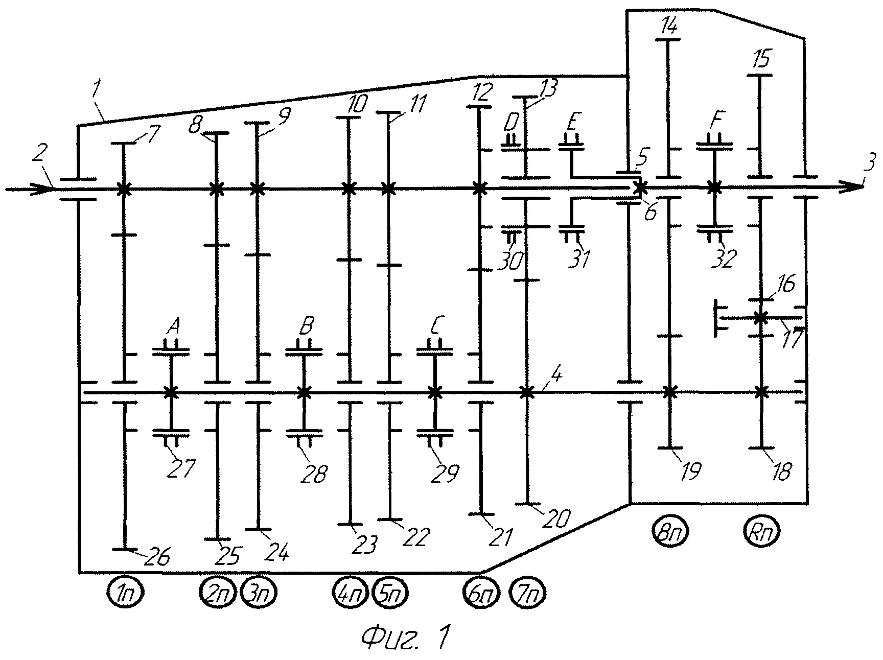 Схема трехвальной пятиступенчатой коробки передач