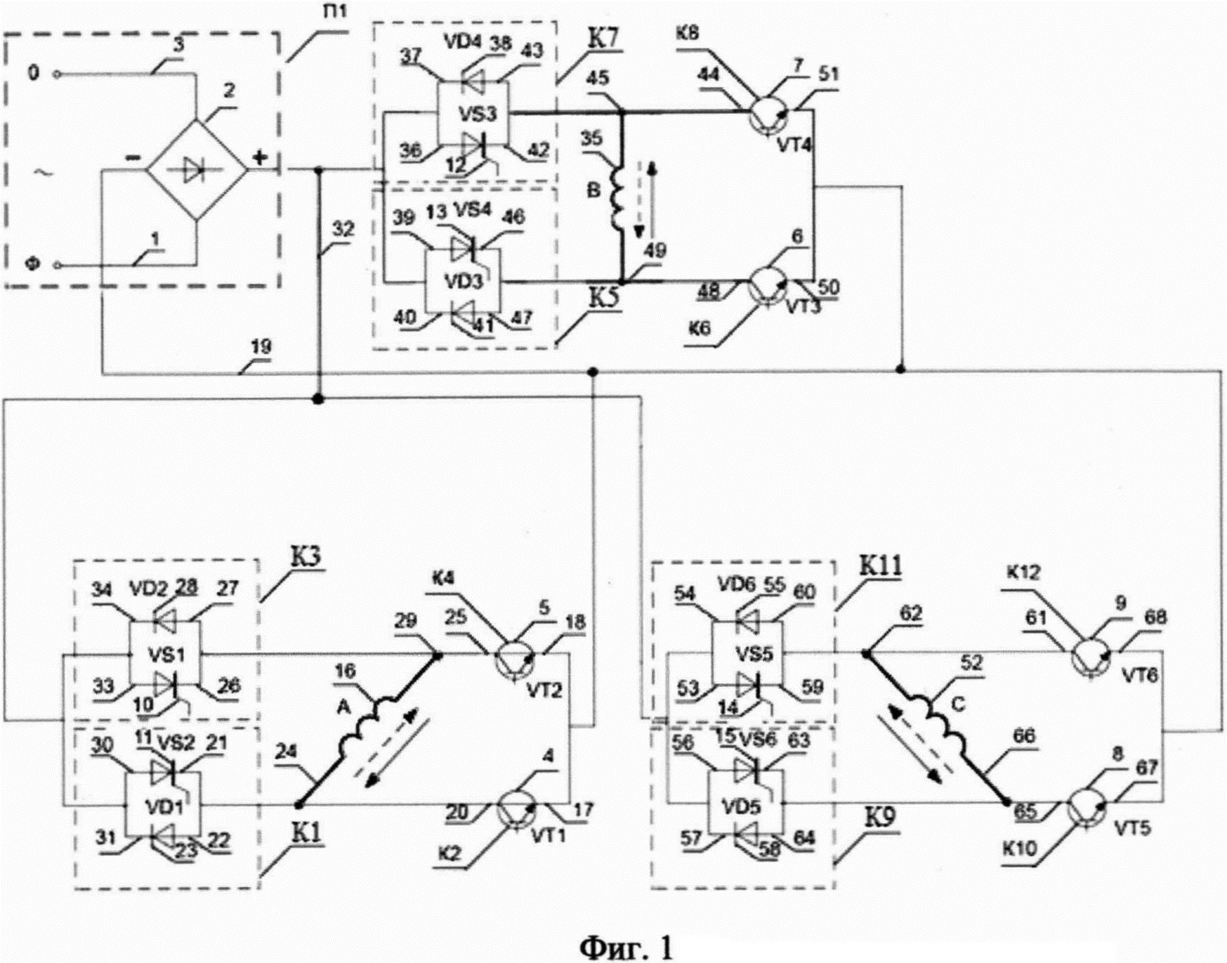 Реверсивное полупроводниковое устройство регулирования скорости трехфазного асинхронного электродвигателя