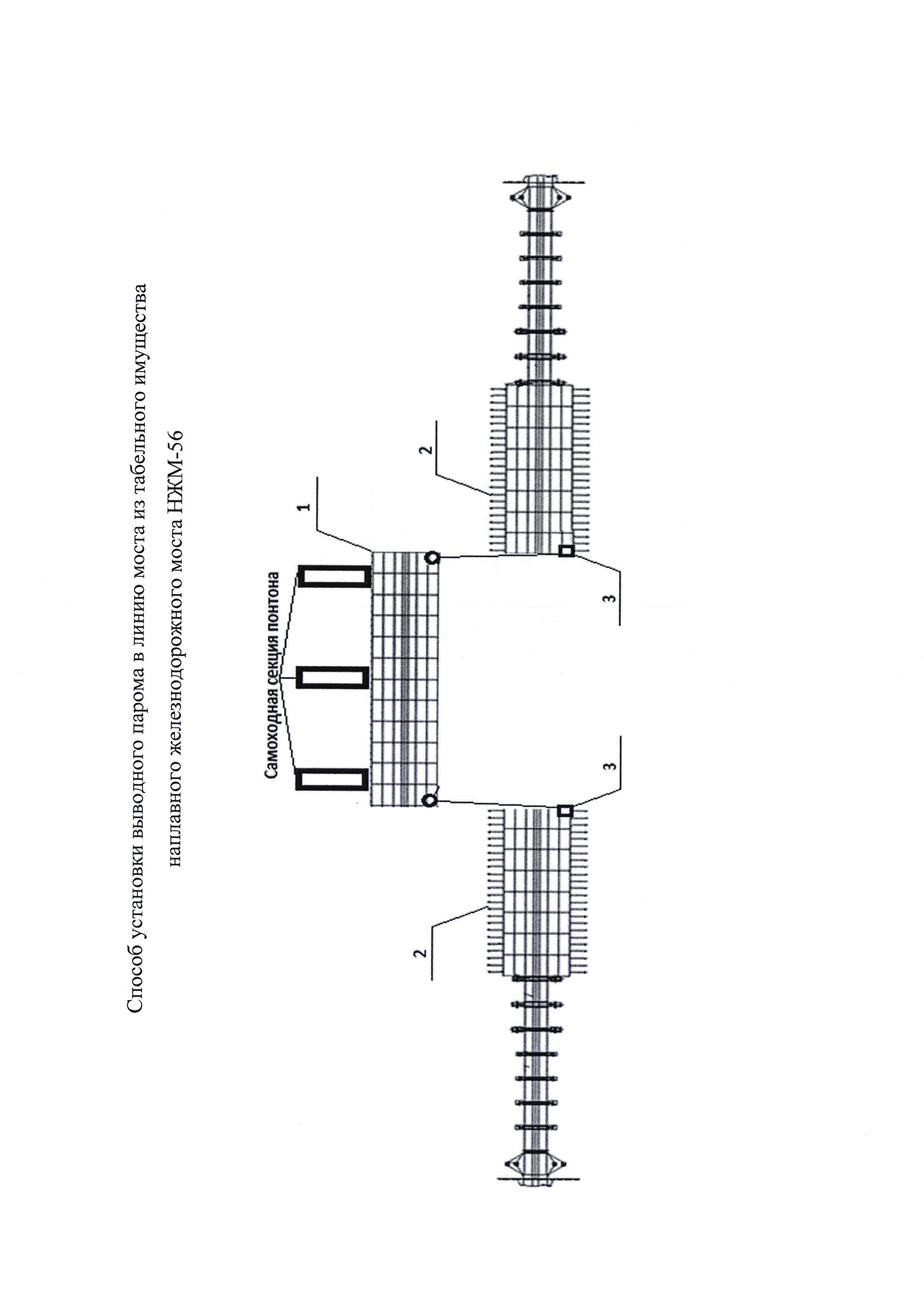 Способ установки выводного парома в линию моста из табельного имущества наплавного железнодорожного моста (НЖМ-56)