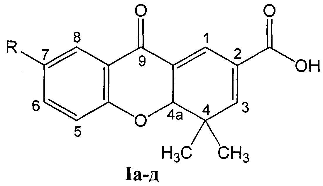 Способ получения 7-замещенных 4,4-диметил-9-оксо-4,4а-дигидро-9Н-ксантен-2-карбоновых кислот и их цитотоксическая активность
