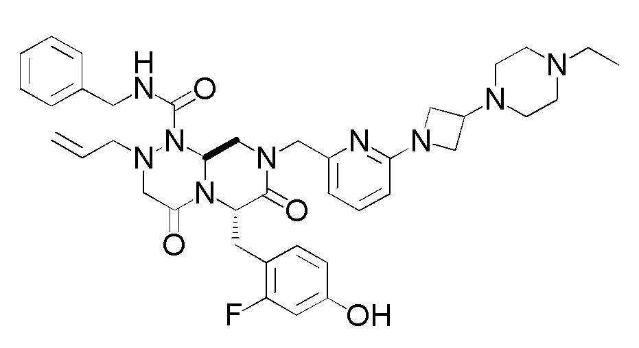 Кристалл (6S,9aS)-N-бензил-8-({ 6-[3-(4-этилпиперазин-1-ил)азетидин-1-ил]пиридин-2-ил} метил)-6-(2-фтор-4-гидроксибензил)-4,7-диоксо-2-(проп-2-ен-1-ил)гексагидро-2H-пиразино[2,1-c][1,2,4]триазин-1(6H)-карбоксамида