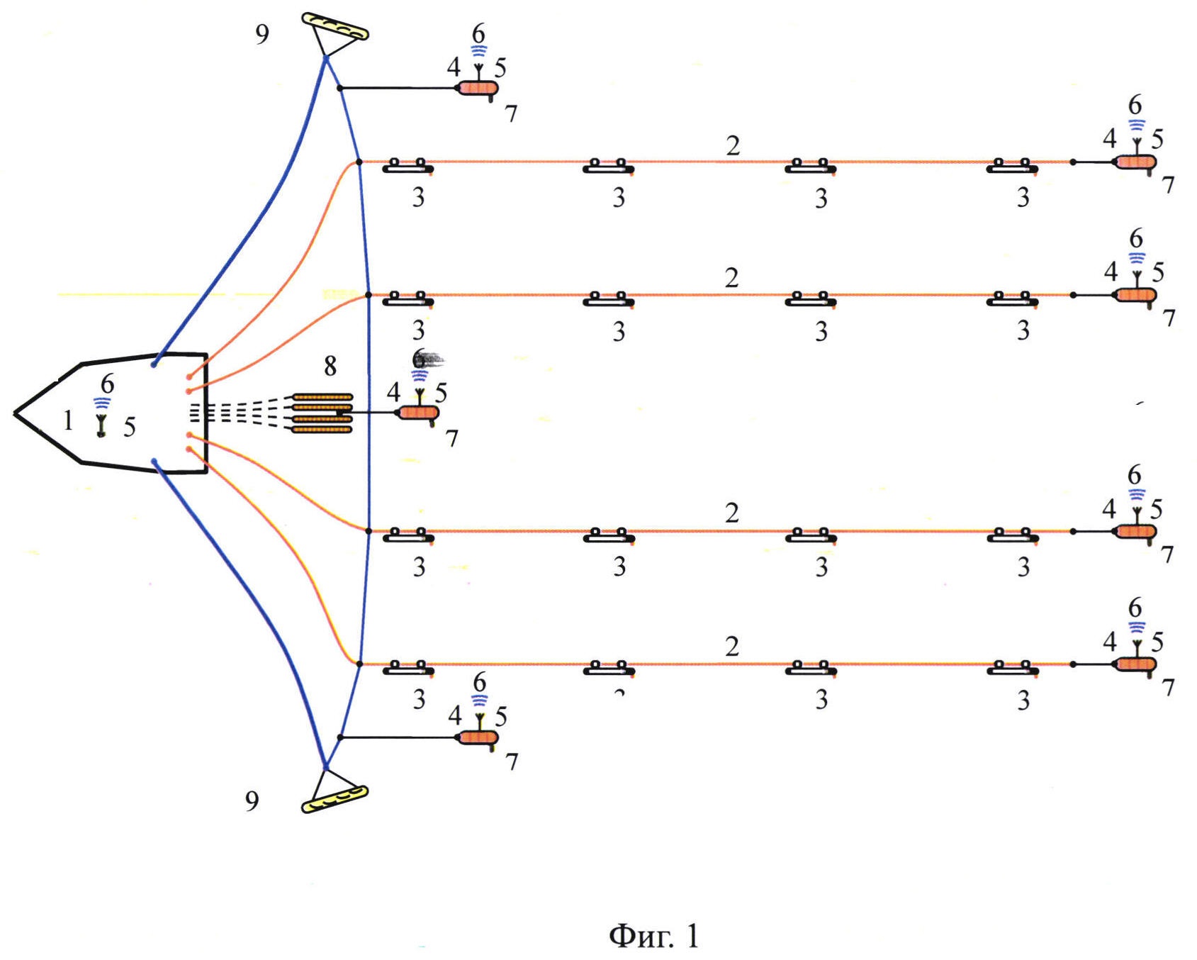 Способ акустической локализации узлов сети транспондеров для определения положения гибкой протяженной буксируемой антенны