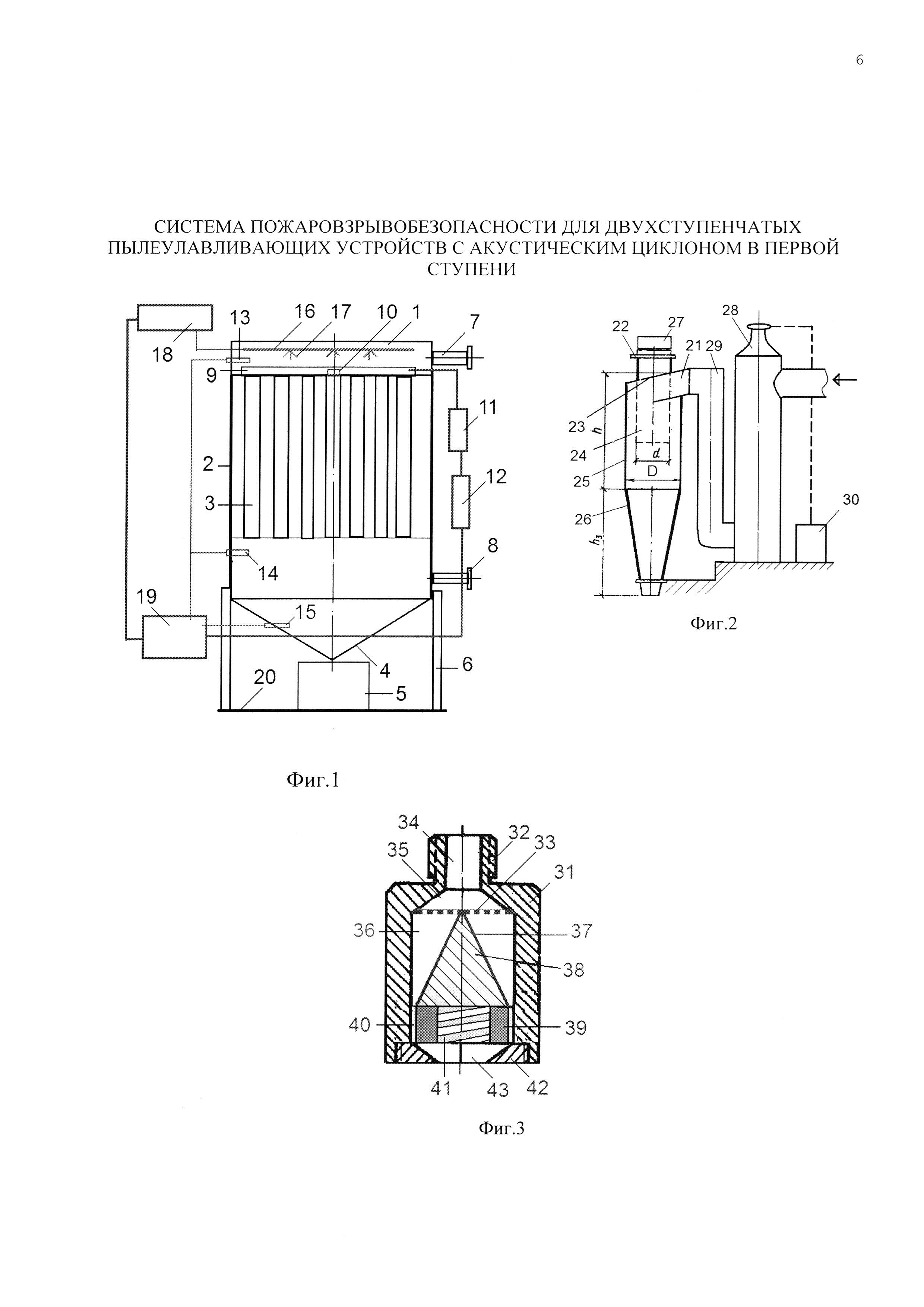 СИСТЕМА ПОЖАРОВЗРЫВОБЕЗОПАСНОСТИ ДЛЯ ДВУХСТУПЕНЧАТЫХ ПЫЛЕУЛАВЛИВАЮЩИХ УСТРОЙСТВ С АКУСТИЧЕСКИМ ЦИКЛОНОМ В ПЕРВОЙ СТУПЕНИ