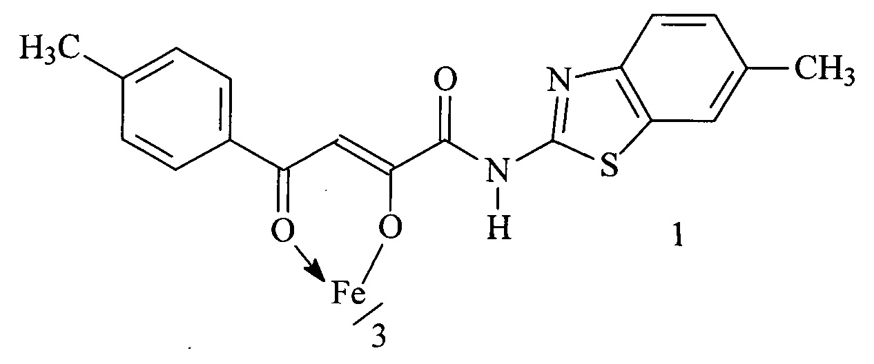 Трис{ [1-(6-метилбензо[d]тиазол-2-ил)амино-1,4-диоксо-4-(п-толил)бут-2-ен-2-ил]окси} железо, обладающее противовоспалительным действием