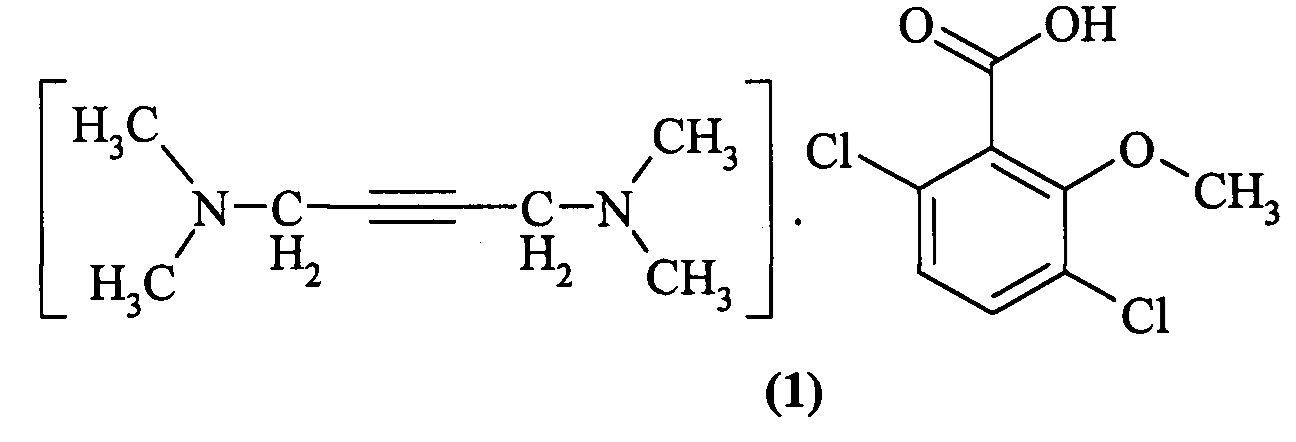 Соль N,N,N,N-тетраметил-2-бутин-1,4-диамина с 2-метокси-3,6-дихлоробензоатом, проявляющая гербицидную активность, и способ ее получения