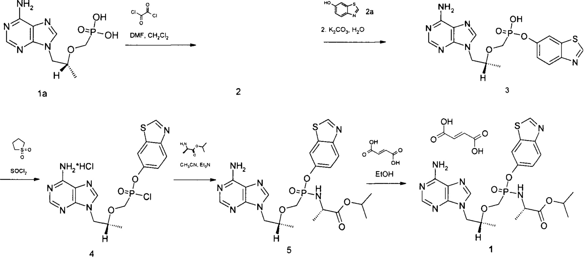 Изопропил N-[{ [(1R)-2-(6-амино-9H-пурин-9-ил)-1-метилэтокси]метил} (1,3-бензотиазол-6-ил-окси)фосфорил]-L-аланинат фумарат в качестве противовирусного препарата - пролекарства Тенофовира