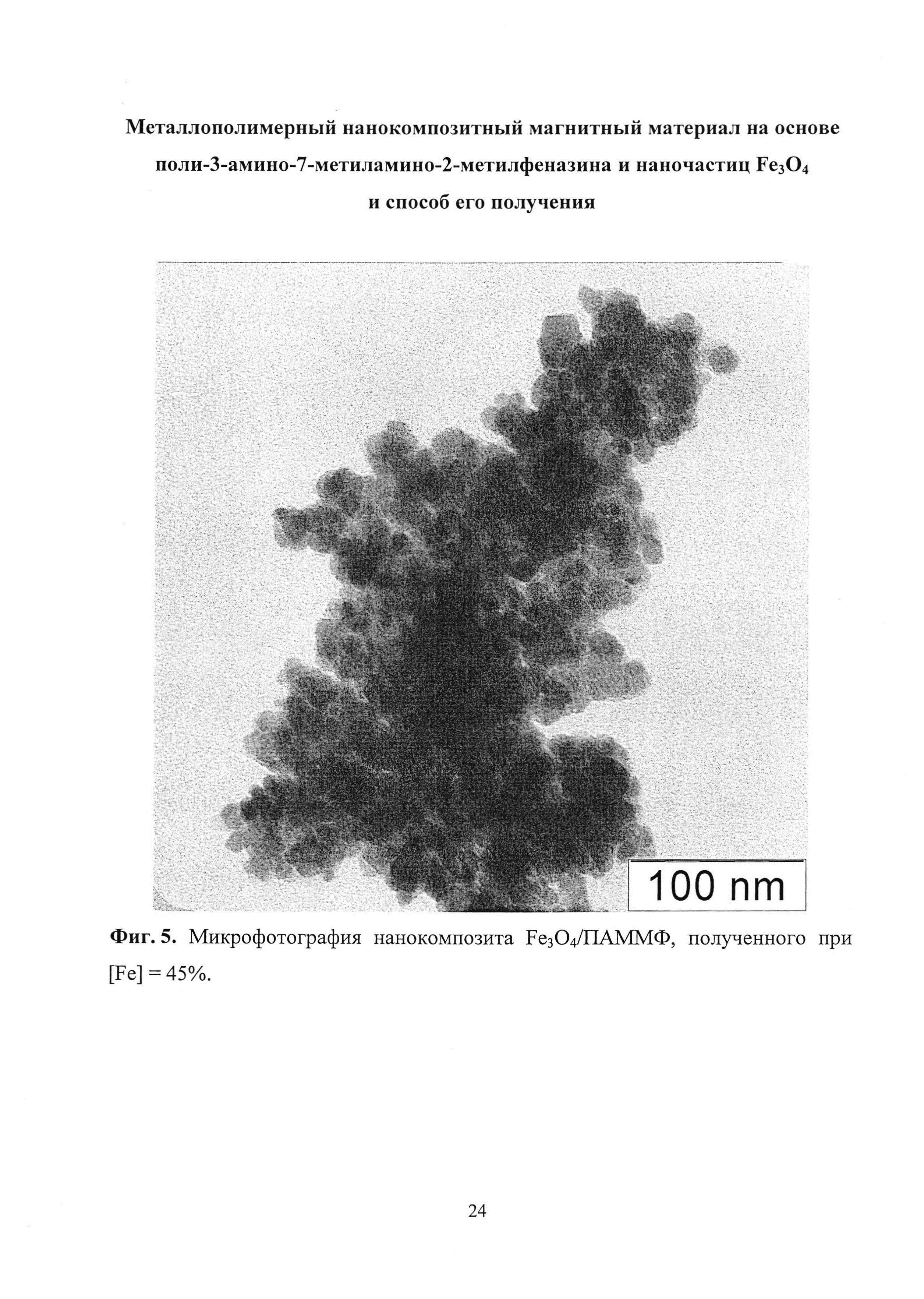 Металлополимерный нанокомпозитный магнитный материал на основе поли-3-амино-7-метиламино-2-метилфеназина и наночастиц FeO и способ его получения