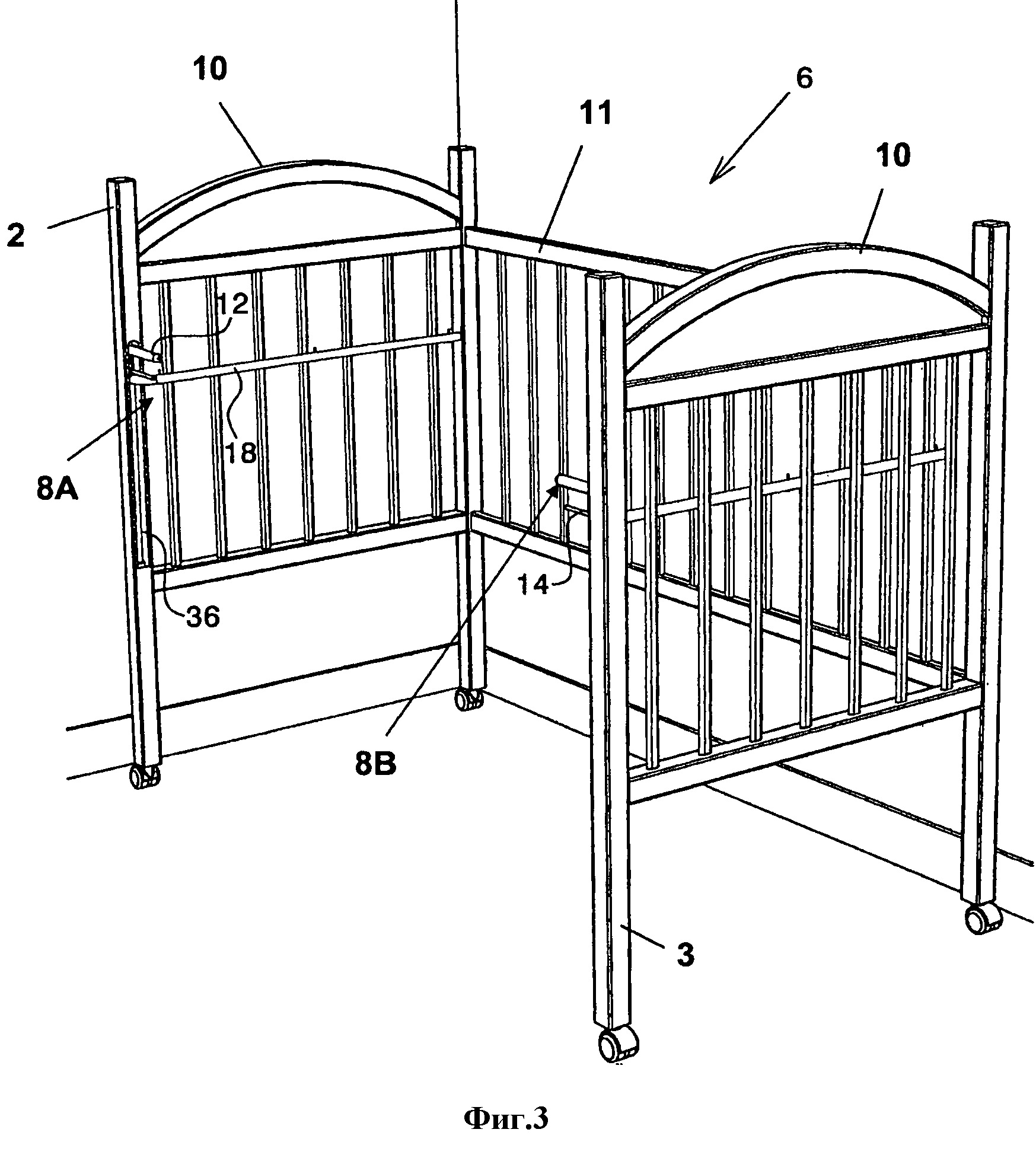 Схема сборки детской кроватки с опускающейся боковиной