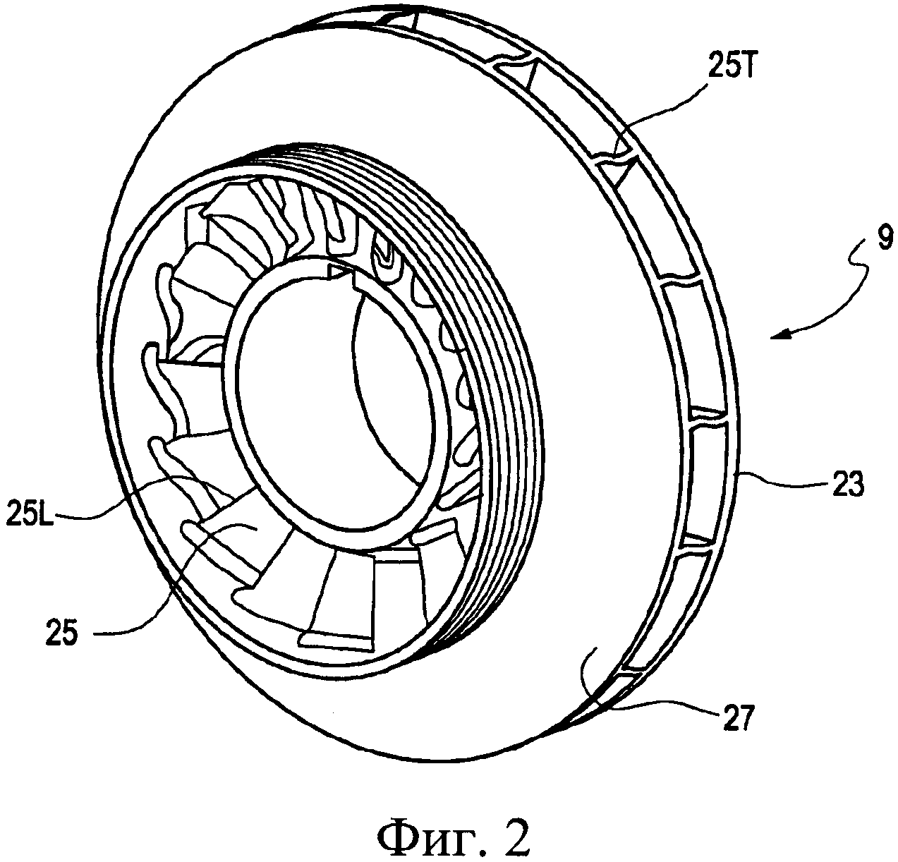 Рабочее колесо центробежного компрессора с лопатками, имеющими S-образную заднюю кромку