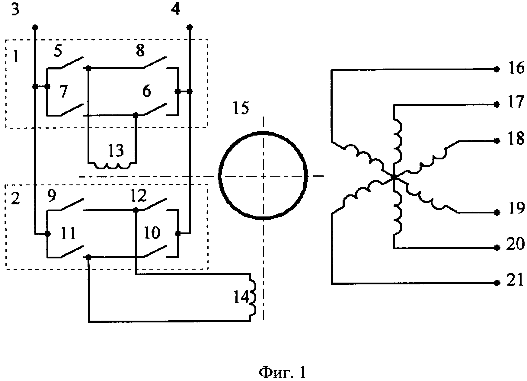 Двухфазно-шестифазный трансформатор с вращающимся магнитным полем