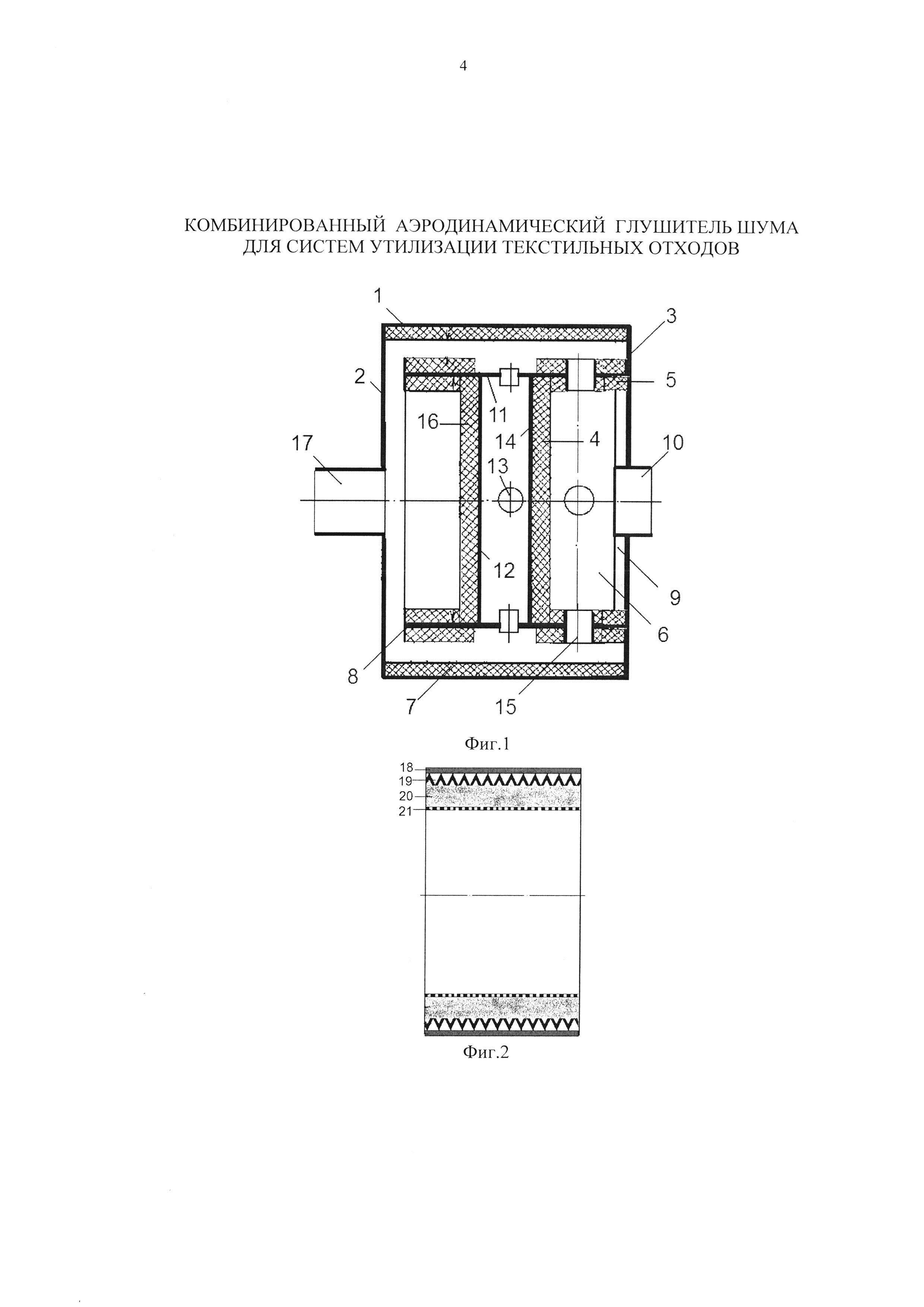КОМБИНИРОВАННЫЙ АЭРОДИНАМИЧЕСКИЙ ГЛУШИТЕЛЬ ШУМА ДЛЯ СИСТЕМ УТИЛИЗАЦИИ ТЕКСТИЛЬНЫХ ОТХОДОВ