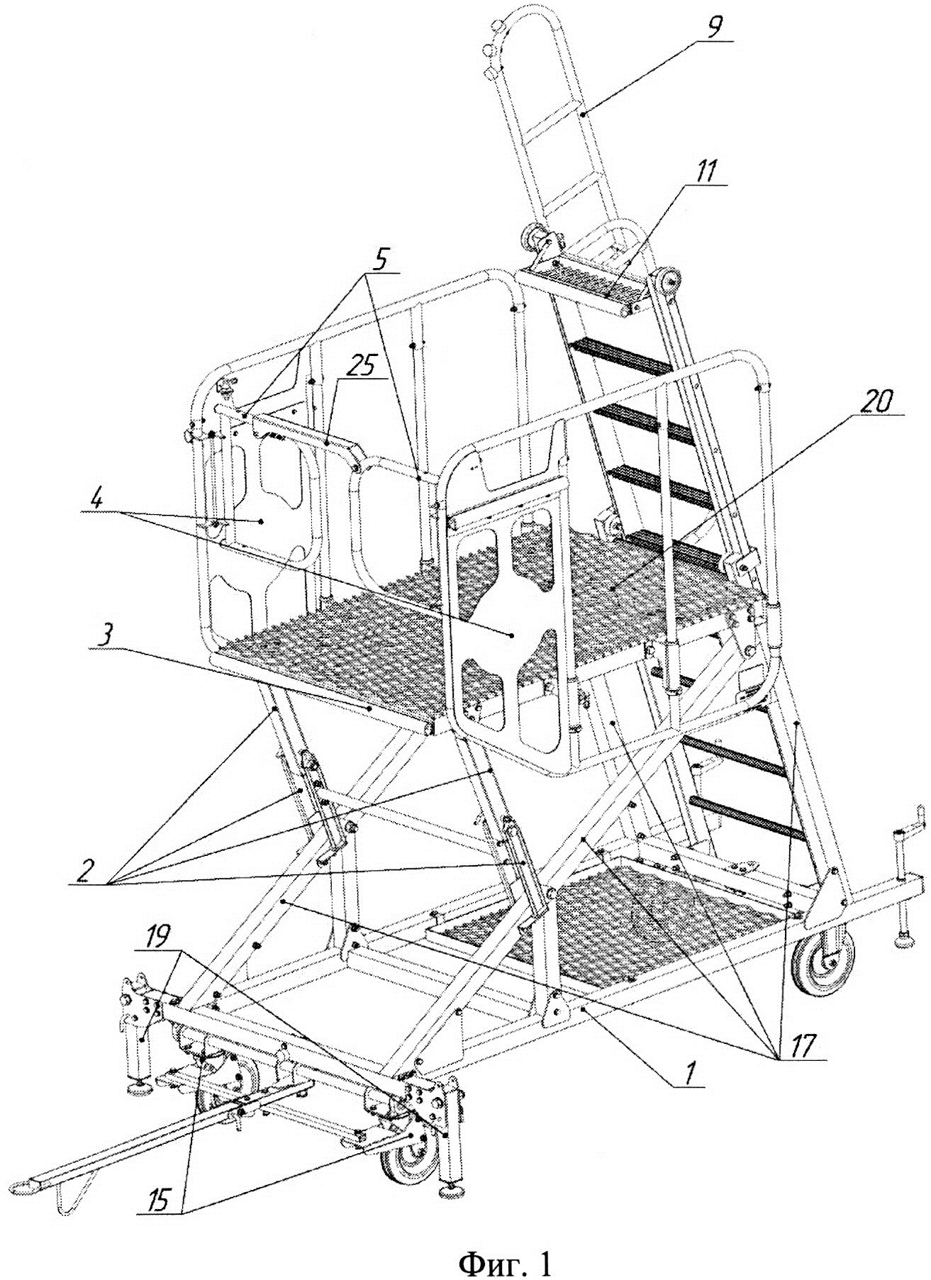 Платформенная стремянка с телескопической лестницей для технического обслуживания летательных аппаратов