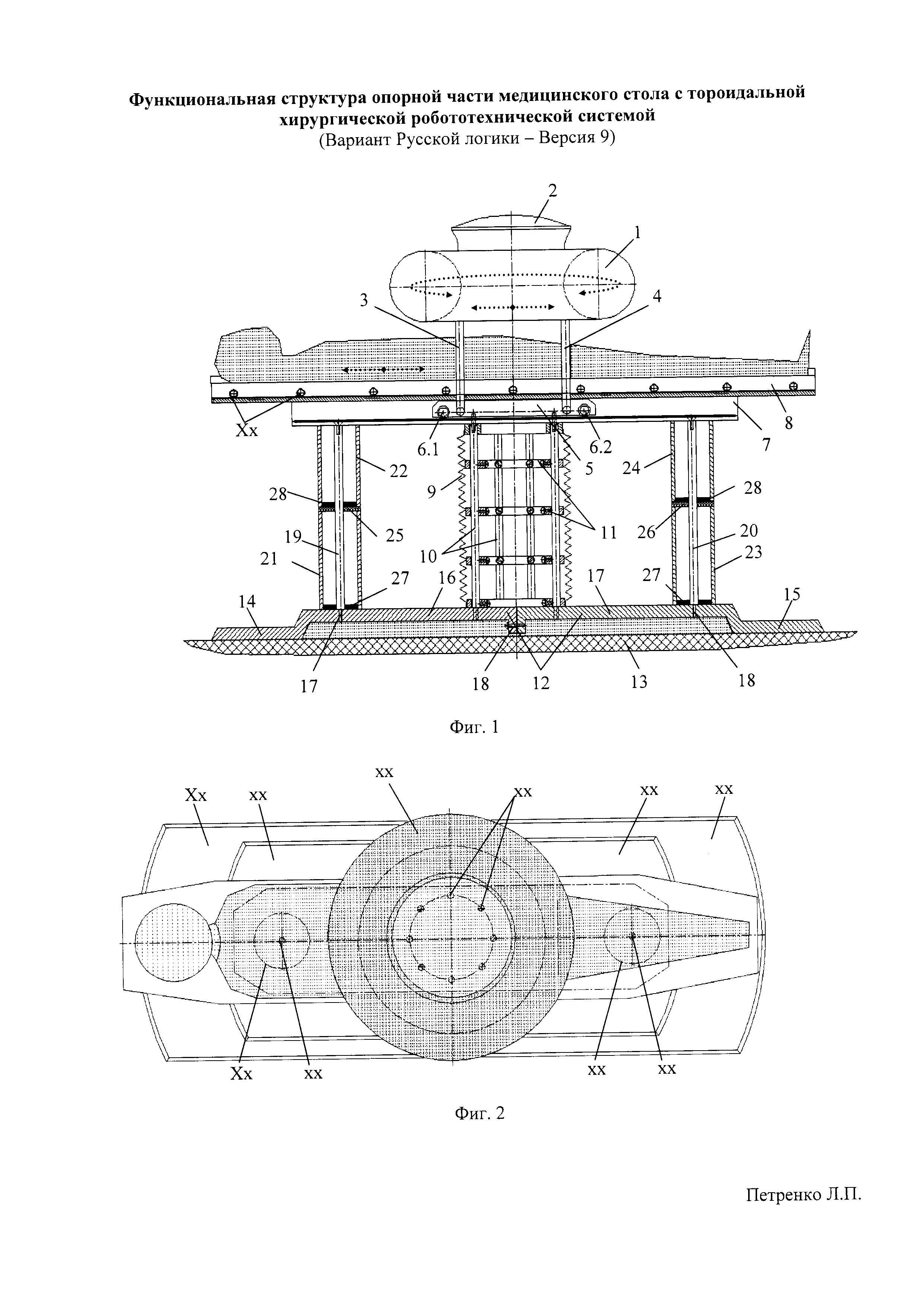 Функциональная структура опорной части медицинского стола с тороидальной хирургической робототехнической системой (Вариант Русской логики - Версия 9)